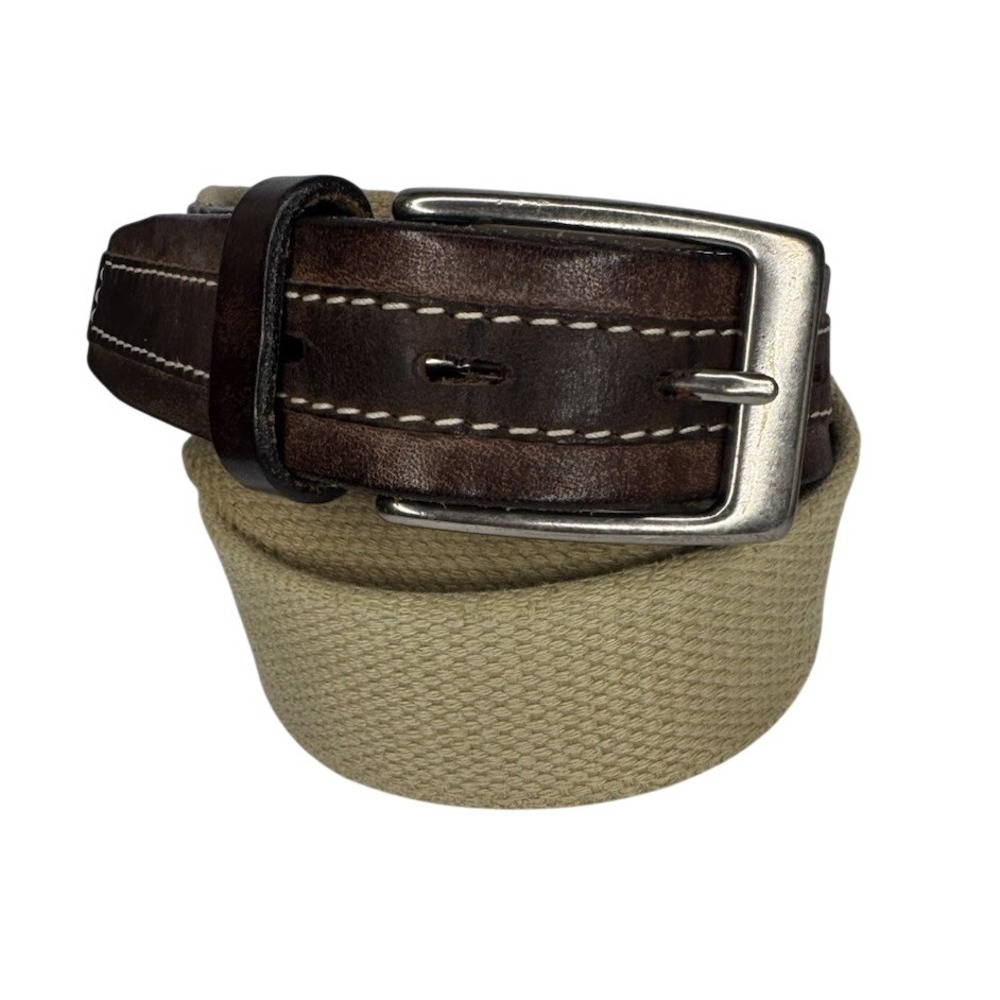 Men's Nordstrom Brown Leather Canvas Casual Belt Size 36 Made USA